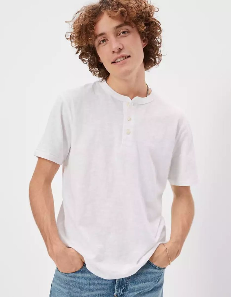 T Shirts American Eagle AE Super Soft Slub Henley Blanche Homme | GFT-19514247